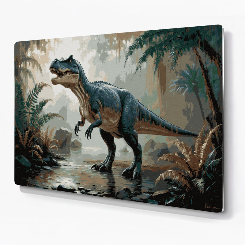 Art mural en métal vert dinosaure baryonyx, H 11 po x l 14 po