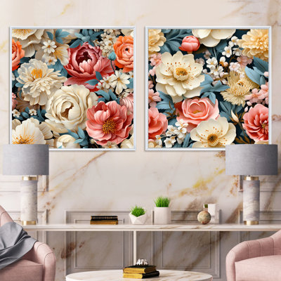 Spring Bouquet Botanical Pattern II - Floral Square Collage Set Of 2
