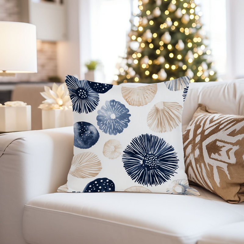 Housse de coussin nautique Beach and Coastal Seashells, Carré 18 po, Bleu / beige nautique / plage 2