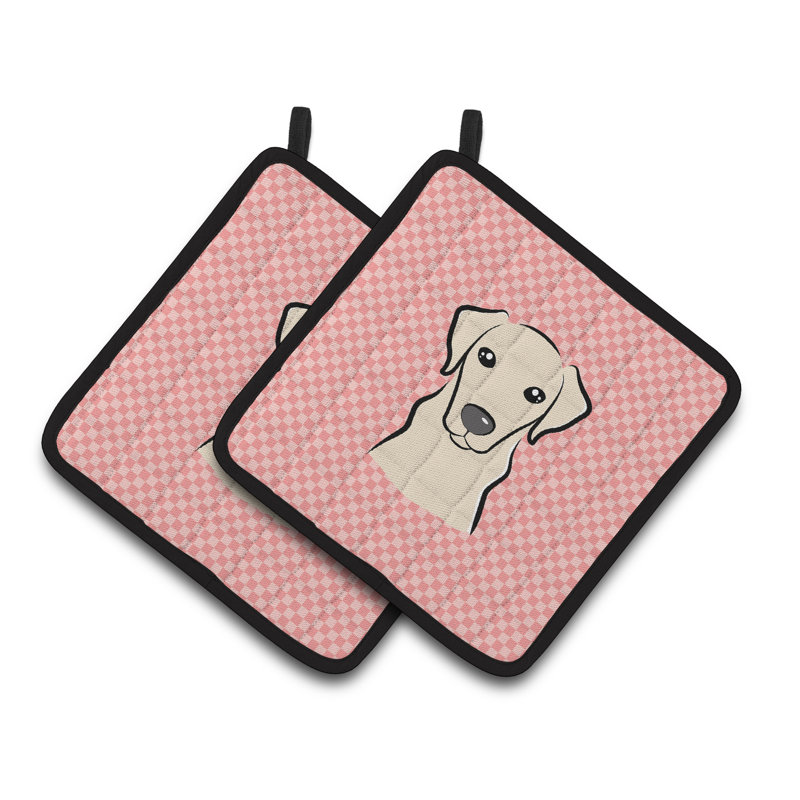 Caroline's Treasures Checkerboard Checkered Polyester Potholder Set, Pink / Yellow