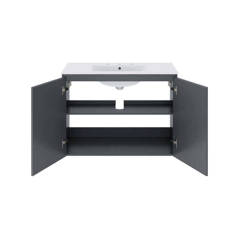 Meuble-lavabo mural gris de 36 po Bryn, gris, Blanc