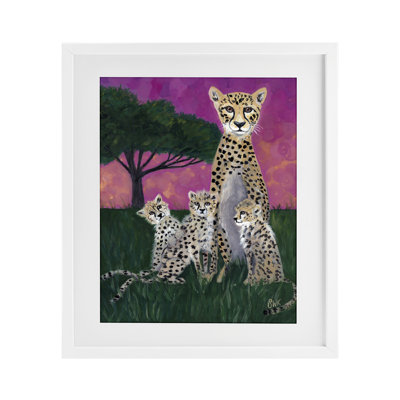 «Mama Cheetah & Her Cubs», reproduction encadrée sous verre, design par Sarah Waldron Kimball