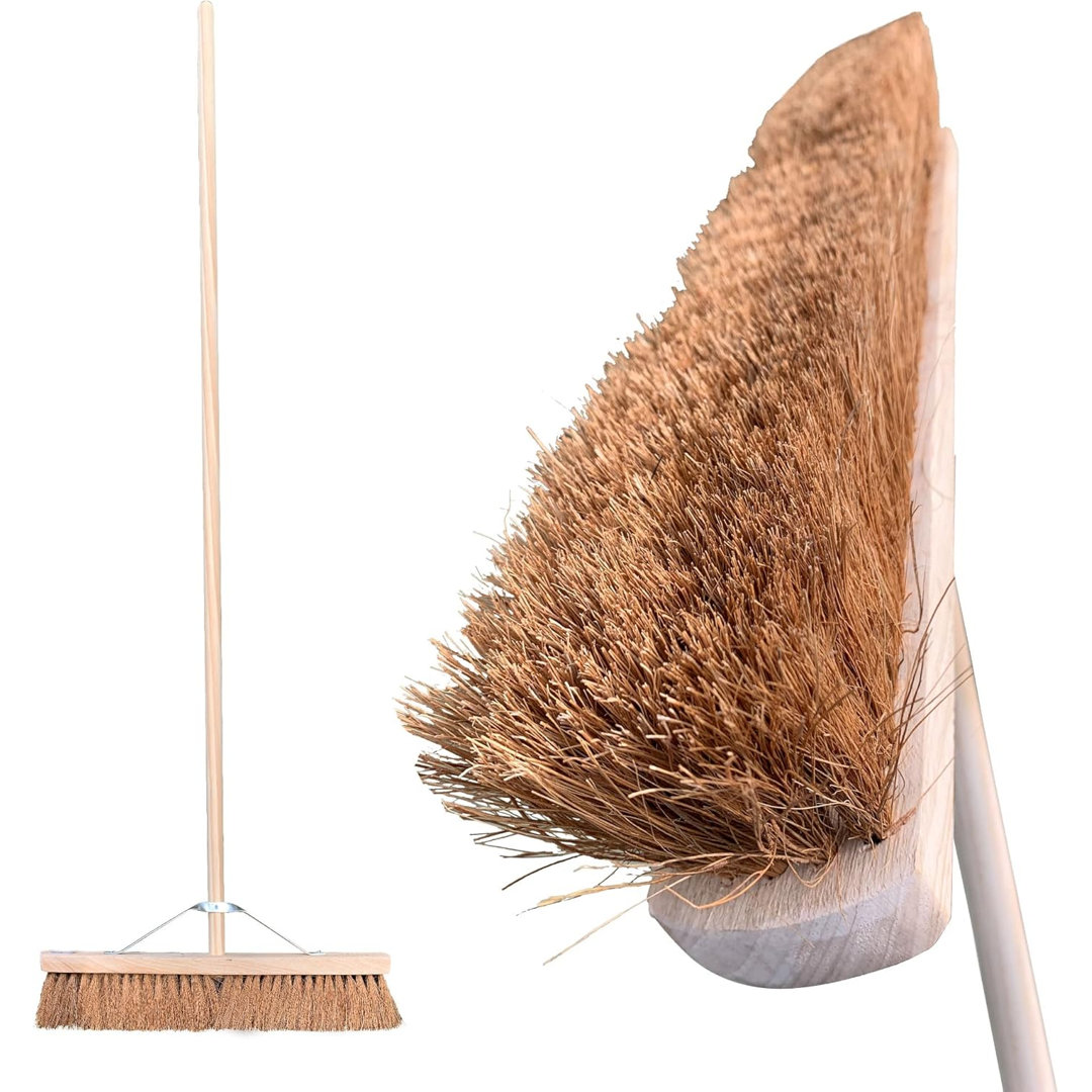 24" Wide Broom with Natural Coco Bristles and 120cm Long Handle