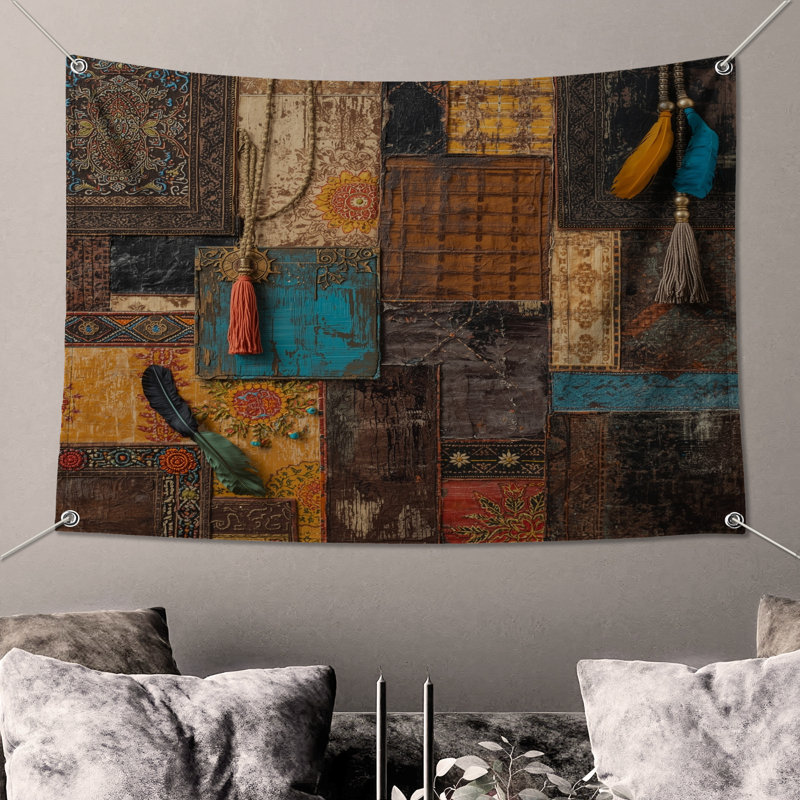 Tapisserie Bohème Patchwork - Tapisserie murale, H 104 po x 88 avec 4 œillets