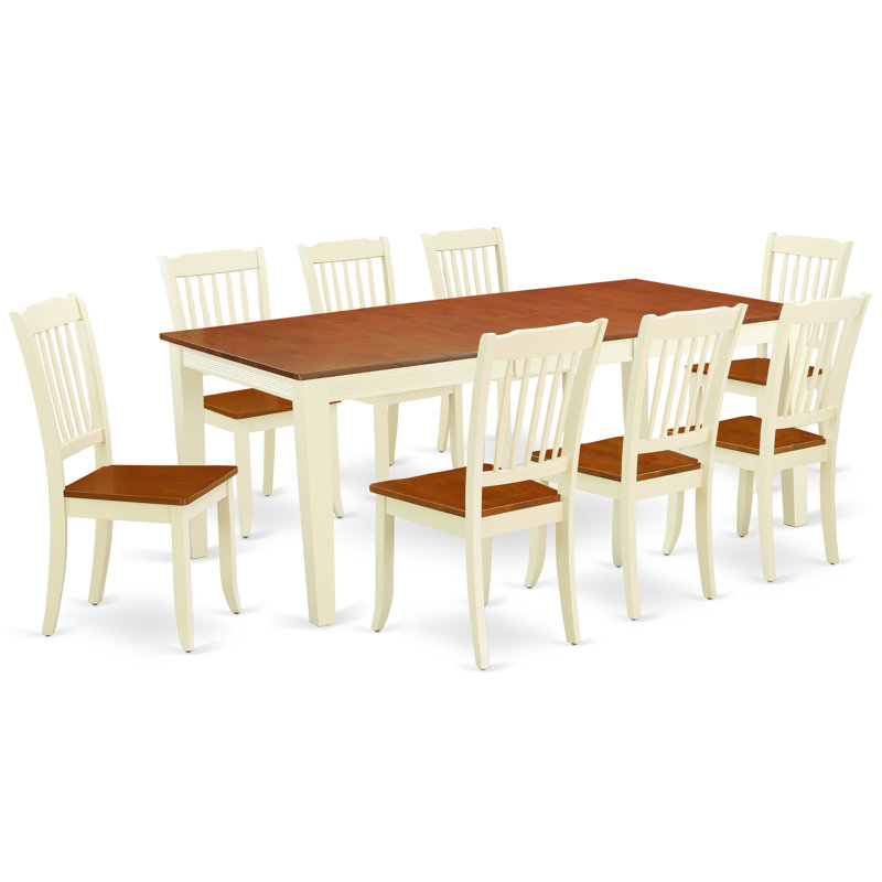 9 Piece Dining Table Set Includes a Rectangle Wooden Table with Butterfly Leaf and 8 Dining Room Chairs, Buttermilk & Cherry