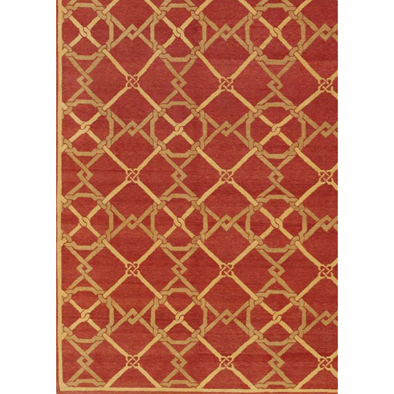 Tapis rouge et or de haute qualité noué à la main, Rectangle 10 pi 3 po x 14 pi 3 po