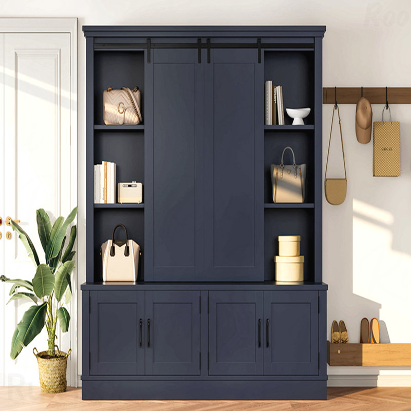 L'armoire de rangement multifonctionnelle pour hall d'entrée comprend des rails coulissants pour un grand espace de rangement combinant astucieusement une unité de rangement avec une entrée en forme d'arbre, idéale pour les salons et les couloirs. Bleu