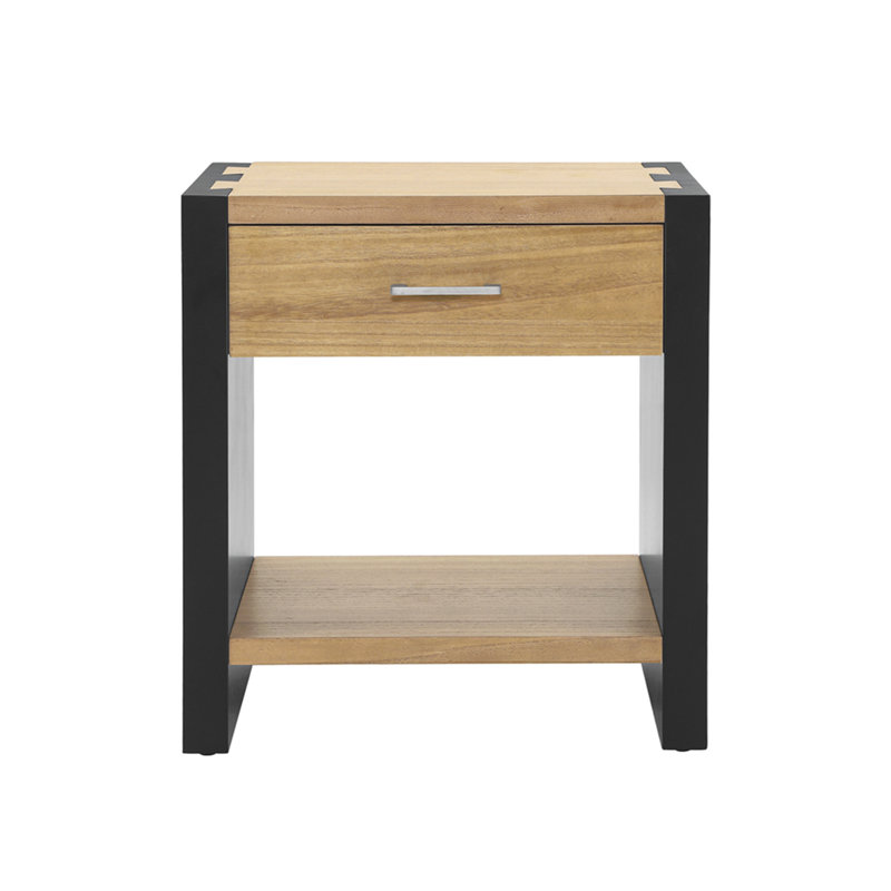 Table de chevet en bois, table de chevet de couleur naturelle et noire