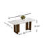 Table de salle à manger de 63 pouces de style moderne en pierre de fritté de style travertin, plateau en pierre brillante avec base en grain de bois de noyer, table de salle à manger rectangulaire pour 4 à 6 personnes-659133386-658786119