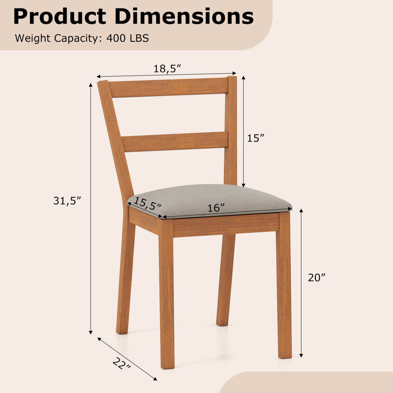 Wooden Dining Chair Set of 2 Upholstered Seat & Breathable Slat Backrest, 2
