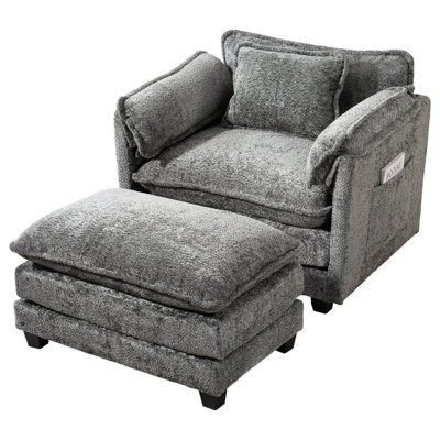 Geneveve Oversized Bouclé Accent Armchair With Ottoman
