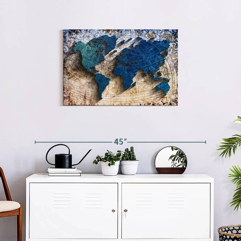 Carved World Map Canvas Print, 30" H x 20" W x 1.25" D