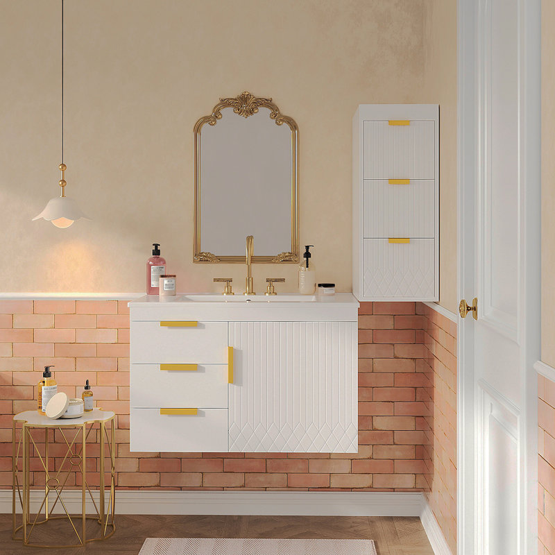 Armoire de salle de bain murale 30 "avec armoire latérale combinée, armoire de salle de bain avec porte à fermeture douce et tiroirs, meuble-lavabo moderne avec lavabo