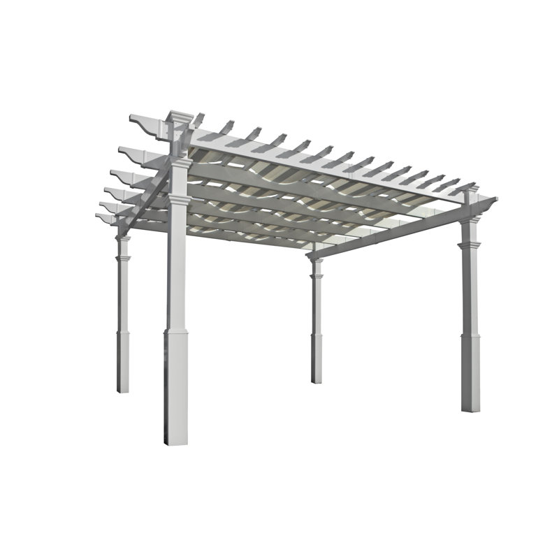White Vinyl Square Pergola with Canvas Weave and Base Moldings