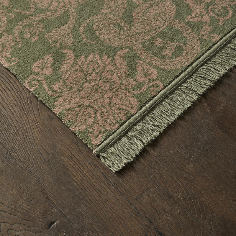 Anaconda Machine Woven Wool Oriental Area Rug in Sage/Dusky Pink
