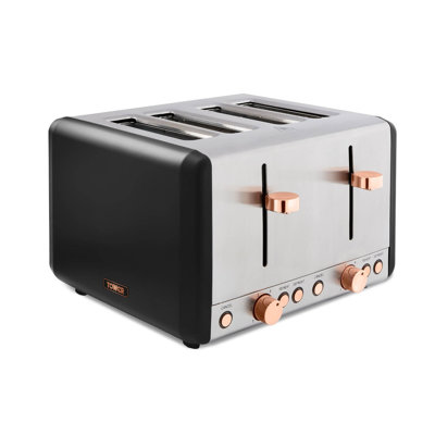 Tower Cavaletto 4-Slice Toaster with Defrost/Reheat, Stainless Steel, 1800 W