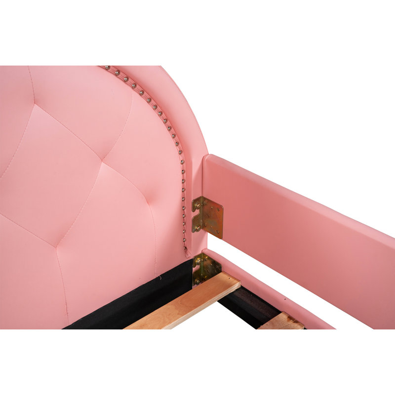 Lit de jour rose simple avec revêtement adorable et tête de lit avec oreilles de carton