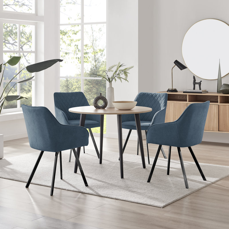 Betsab 4 - Person Dining Set, Blue, Oak/Black