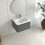 Meuble-lavabo gris avec dimensions de 24 pouces, conception flottante, lavabo en céramique blanche, 45 poignées en angle, tiroir à fermeture en douceur, imperméable, rangement spacieux, style européen pour la salle de bain, petites salles de bain idéales-121114165