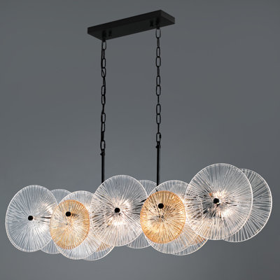 Black Linear Chandeliers for Dining Room Light Fixture Over Table | 45" 11-Light Kitchen Island Light Fixture with Clear/Amber Glass Cover | Modern Hanging Lighting for Living Dining Room Kitchen