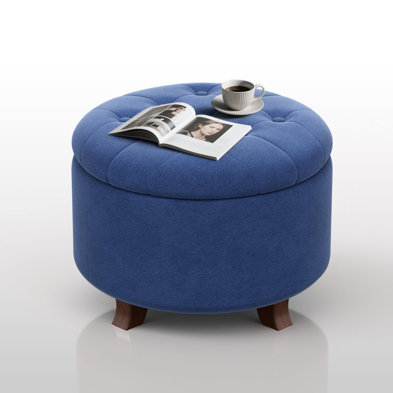 20" W Tufted Round Storage Ottoman , Navy