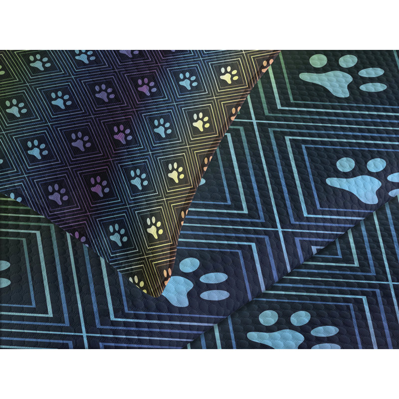 King Size Multicolor Paw Print Quilted Bedspread Set