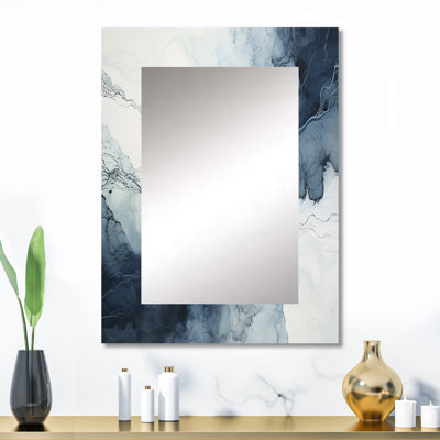 Blue And White Marble River III - Marble Unique Wall Mirror, Blue Mirror, Printed Metal Art