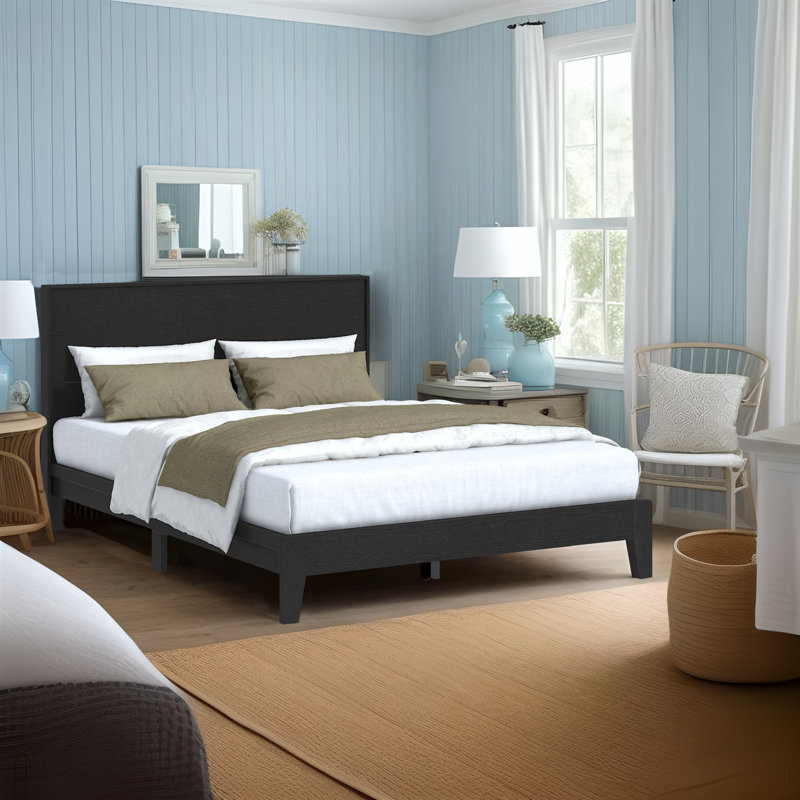 Branquinha Platform Bed with Headboard, Queen, Black Oak