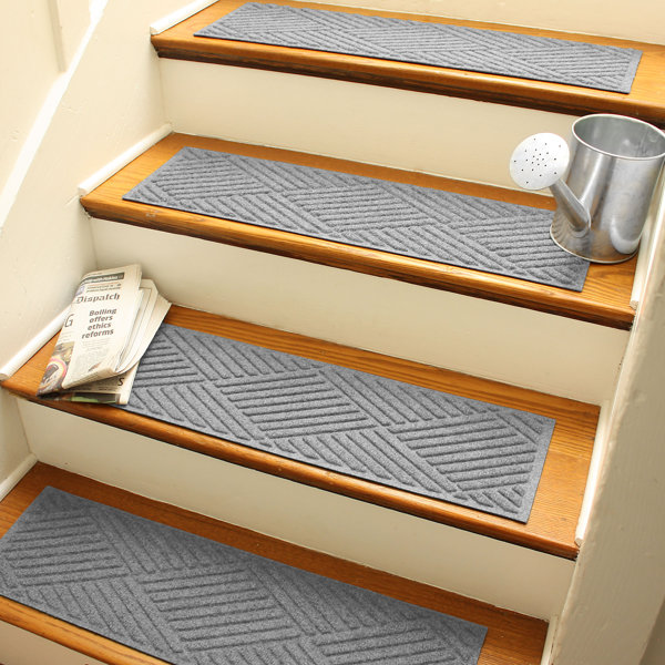 Set Of 4 Rubber Step Stair Mats Outdoor Non Slip Traction Scrolled Grip  Treads