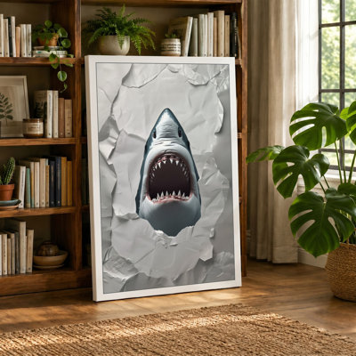 Shark Breaks Through Modern - Wrapped Canvas