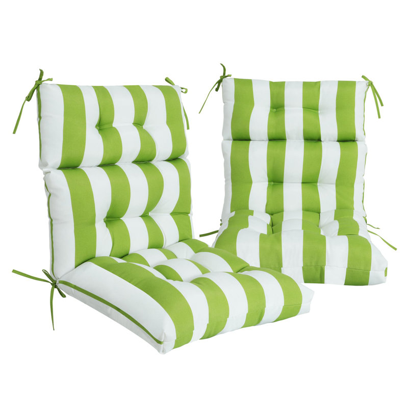 Coussin de chaise de patio à dossier haut 2 pièces avec motif capitonné (coussin seulement), Rayures vertes