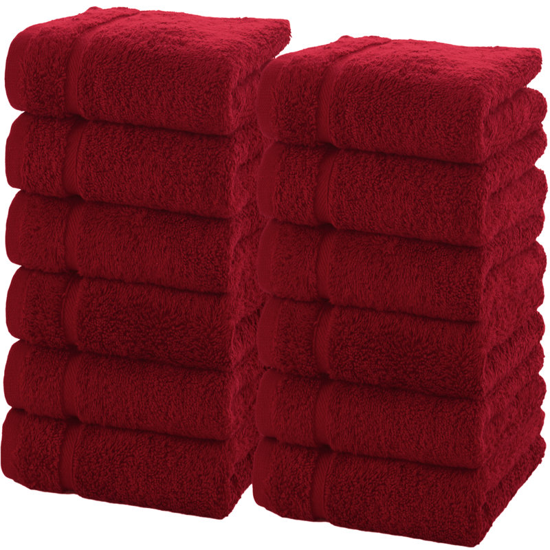 12-Pack Turkish Cotton Washcloth Set, 13x13 Inch 600 GSM Face Towels, Red