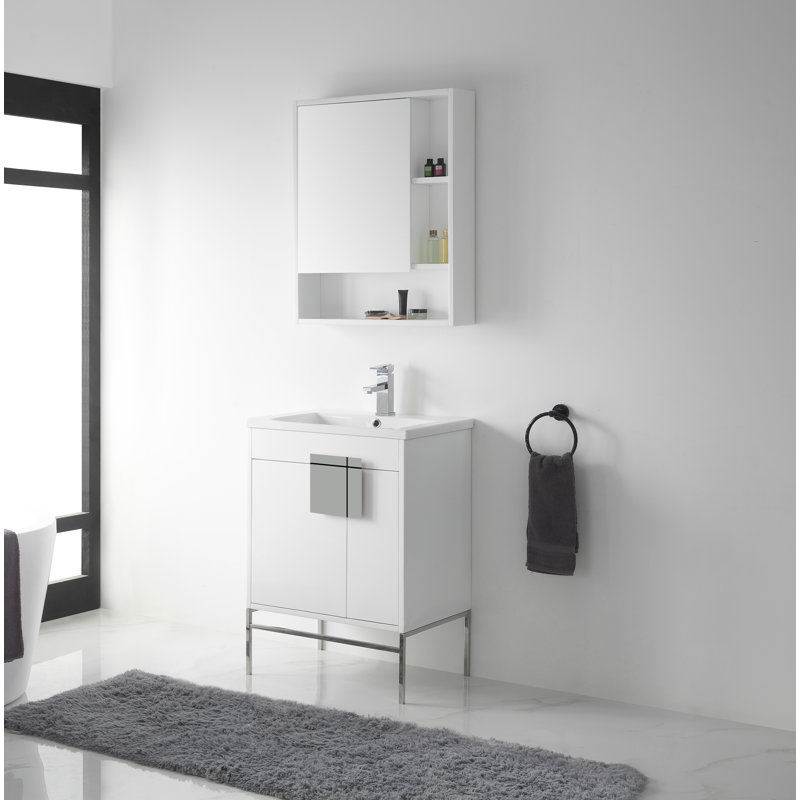 Ensemble de meuble-lavabo simple 24 po Maisie, Peint blanc mat, Chrome poli