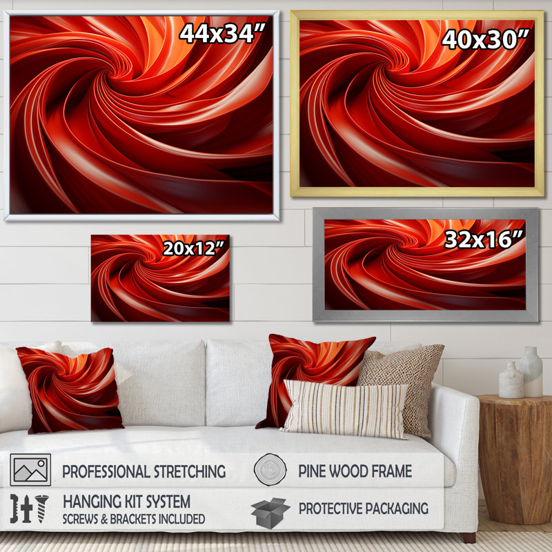 Orange et rouge abstrait spirale Dreamscape II - abstrait spirales murales, Toile tendue, H 28 po x l 60 po x P 1,5 po