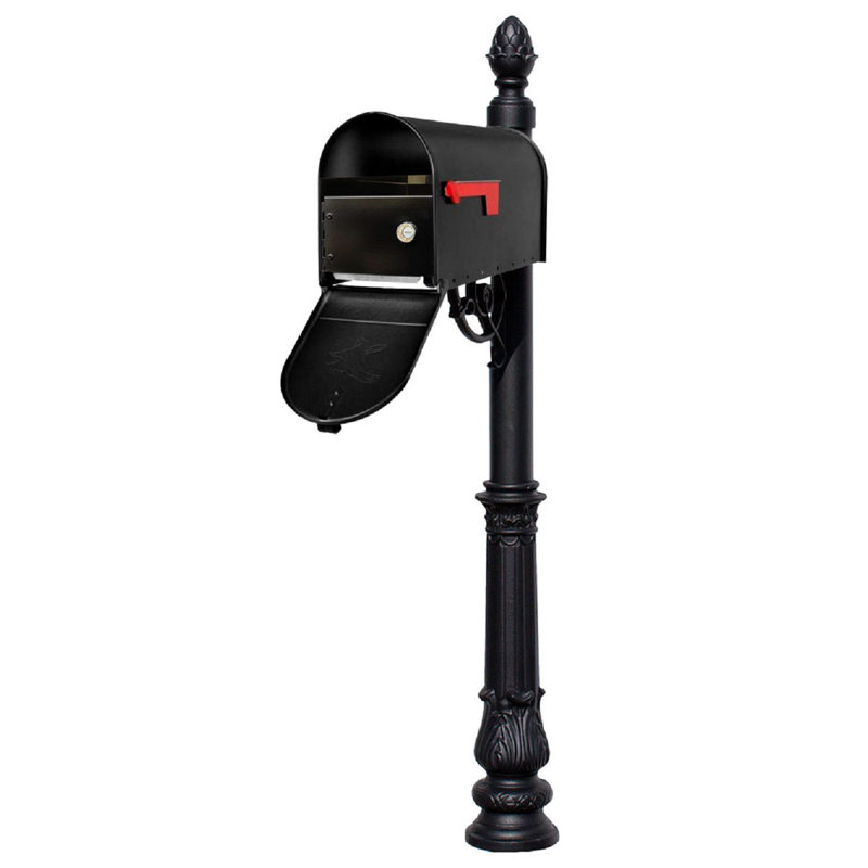Lewiston Mailbox Aluminum Post Mounted Post box, 80.75" H x 6.5" W x 24" D, Black