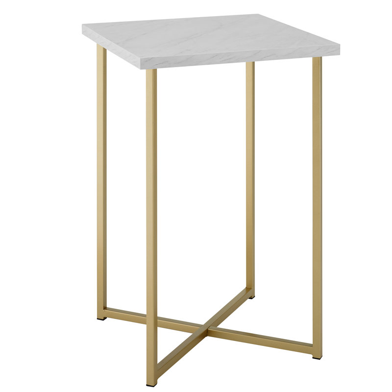 Table de bout à pieds croisés Marilina, Faux blanc / Or