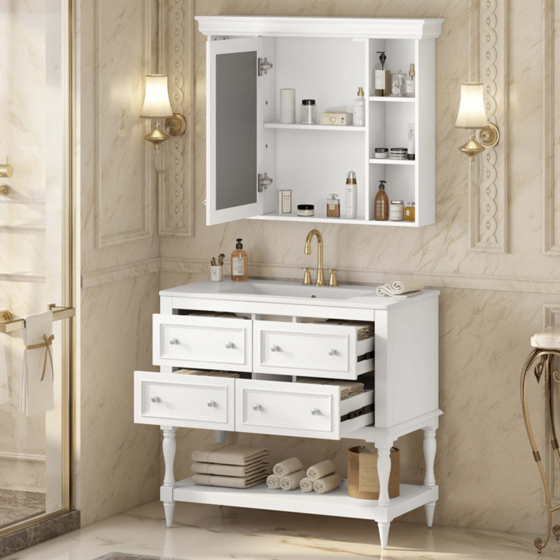 36'' Bathroom Vanity With Medicine Cabinet, White