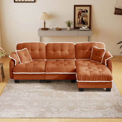 Chenille Cloud L-Shaped Sectional Sofa with Ottoman & 4 Pillows