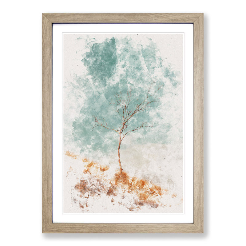 Lonely Tree - Picture Frame Painting Print, 33cm H x 24cm W x 2cm D, Oak Framed