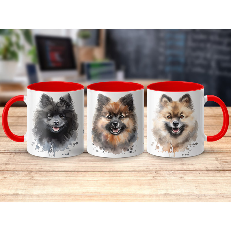 Pomeranian Dogs Watercolor Design 11oz Coffee Mug, 4, Red