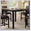 Ensemble de salle à manger à hauteur de comptoir contemporain avec table en faux marbre et chaises capitonnées, parfait pour les cuisines et les salles à manger modernes.