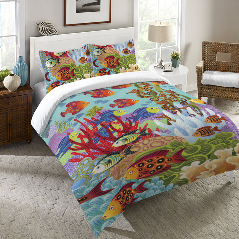 Twin Blue Cotton Underwater Scene Comforter Set