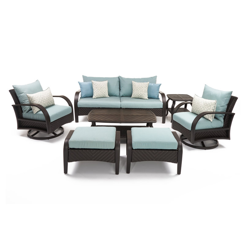 Barcelo 7 Piece Rattan Sofa Set with Cushions, Canvas Spa Sunbrella® Canvas