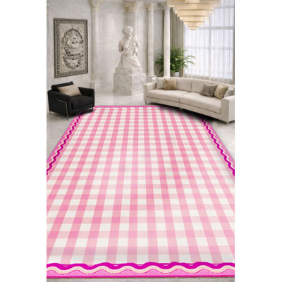 Tapis tissé rose à carreaux lavables Mosso