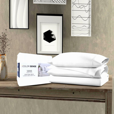 UltraLux White Sateen Sheet Set - 1200 Thread Count Cotton Blend, Moisture Wicking & Wrinkle Resistant, Easy Care 4pcs Bedding Set for Fall Luxe Comfort