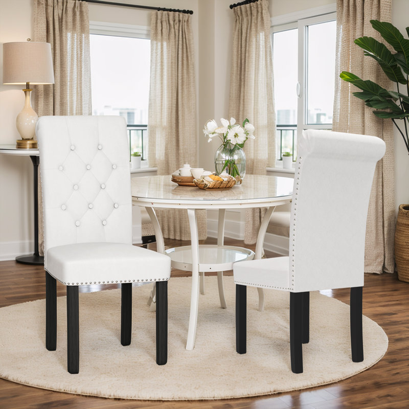 Tufted Full Back Nailhead Trim Parsons Upholstered Dining Chair Side Chair, Linen Traditional Armless Chairs with Solid Wood Legs for Dining Room Kitchen Living Room
