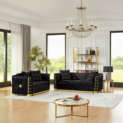 Luxury Sofa Set, 3 Seater Sofa and Loveseat 4 Throw Pillows Thick Seat Cushions Wide Armrests,Modern Sofa Set for Living Room