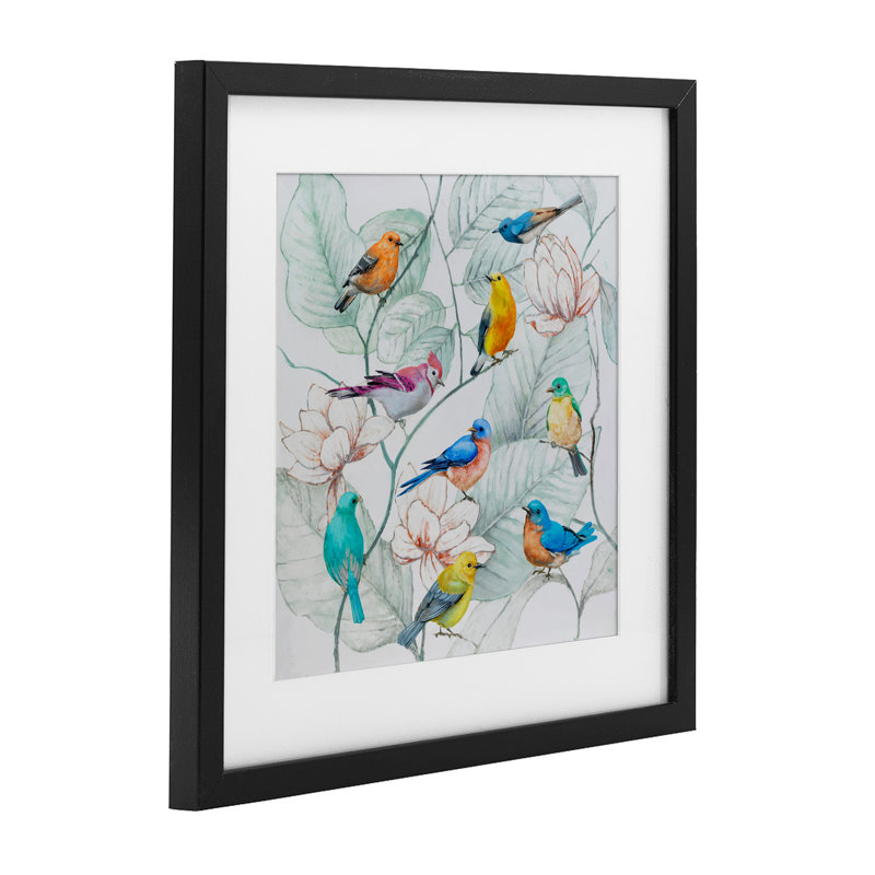 «Colorful Array of Birds», reproduction sous verre encadrée, design par Lorenzo Collective, H 16 po x l 16 po