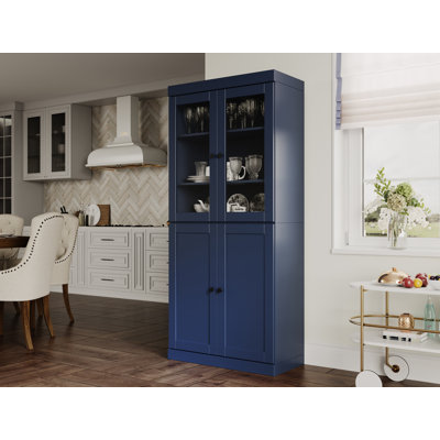 Palace Imports 100% Solid Wood 32" Pantry Cabinet with Shaker, Clear Glass Doors, 2-Drawers & Adjustable Shelves