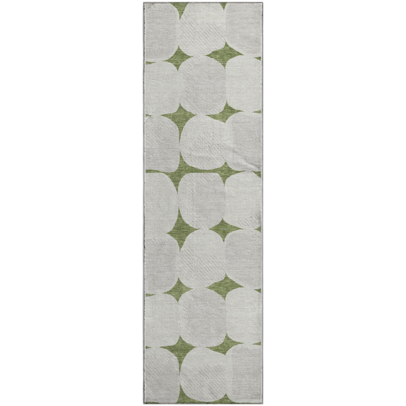 Premium Machine Washable Prisco Green Rug, Runner 2'3" x 7'6"